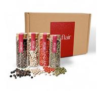 Silkflair - Set 4 Pepi Gourmet in Grani | Pepe Nero e Bianco di Ceylon, Pepe Rosa, Pepe Verde | Box Spezie da Cucina | Idea Regalo Cucina | Mix di Pepi Naturali