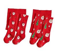 Silkglory Collant Bambina,Collant per bambine con Babbo Natale e Decorazioni per l'albero di Natale, 2 PCS Leggings Neonati in Cotone Morbido Calze Collant Neonata Rossi 7-9 Anni