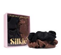 SILKIE Set di 2 elastici grandi in 100% pura seta di gelso color crema caffè nero grandi elastici da viaggio in seta elastici per la cura dei capelli di alta qualità per coda di cavallo nessun danno