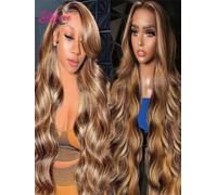 Silkwave 30 pollici Evidenziare Ombre Onda Del Corpo Parrucca Anteriore Del Merletto Dei Capelli Umani 13x4 Hd 4/27 Biondo Miele Pre Pizzicate Parrucche Per Le Donne