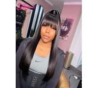 Silkwave 3X1 Parte centrale Parrucca in pizzo Parrucca diritta per capelli umani con frangia Parrucche brasiliane per capelli umani completamente fatte a macchina da donna