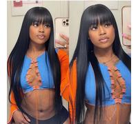 Silkwave Bone Parrucca Diritta Dei Capelli Umani Con Frangia Per Le Donne Nere 3X1 Parte Centrale Parrucca Del Merletto Frangia Diritta Parrucca Dei Capelli Umani 100%