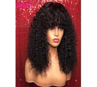 Silkwave Parrucca corta Bob con frangia Parrucche brasiliane per capelli umani Remy Parrucca piena fatta a macchina Parrucche ricce per cuoio capelluto in pizzo realistico con botto