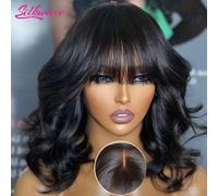 Silkwave Parrucca per capelli umani Bob corto con onda del corpo con frangia per donne nere Parrucca in pizzo con parte centrale 3X1 Parrucche Bob con frangia a onda profonda sciolta