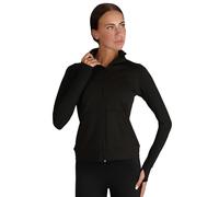 Silky Dance Giacca da corsa con cerniera, per donne e ragazze, giacca sportiva da allenamento, a maniche lunghe, per palestra, corsa, divisa da ballo, con fori per i pollici e tasche, colore nero,