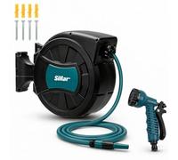 Sillar Avvolgitubo da Giardino 30 Metri da Parete, Avvolgitubo Acqua Automatico con Tubo da Giardino 1/2 Pollice, Rotazione 180°, Pistola Irrigazione 7 Funzioni, Lancia e Kit di Montaggio Inclusi