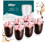 Sillar Bicchieri a Doppia Parete 350ml Tazze Caffe Vetro, Set di 6 Tazzine | Bicchieri Termici a Doppia Parete in Vetro Borosilicato Resistente al Calore | Tazzine Caffe per Tè Caffè Cappuccino
