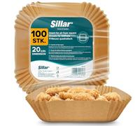 Sillar Fogli di Carta Forno per Friggitrice ad Aria 20 cm 100 Pezzi Antiaderente Usa e Getta Carta Pergamena, Antiolio Accessori per Air Fryer - quadrato
