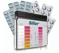 Sillar Tester Piscina pH e Cloro - Kit Analisi Acqua con 60 Pastiglie Test Phenol Red e DPD1 - Scomparti Separati per Misura di Cloro e Acidità - Piscina, Spa e Idromassaggio