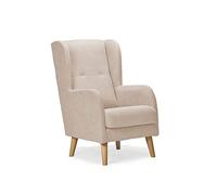 Sillonea - Poltrona nordica stretta Dakota, speciale larghezza 59 cm, poltrona in stile moderno con gambe nordiche. Poltrona singola imbottita per soggiorno. 59 x 81 x 103 cm. Tessuto Antimacchia (Beige)