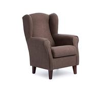 Sillonea - Poltrona Paraorecchie Roma, poltrona piccola per soggiorno. Poltrona da lettura singola, ideale per guardare la TV/leggere. Dimensioni: 100 x 74 x 77 cm. Rivestimento in tessuto antimacchia. (Marrone, Noce)