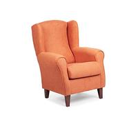 Sillonea - Poltrona Paraorecchie Roma, poltrona piccola per soggiorno. Poltrona da lettura singola, ideale per guardare la TV/leggere. Dimensioni: 100 x 74 x 77 cm. Rivestimento in tessuto antimacchia. Arancione, Noce)
