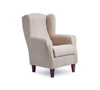 Sillonea - Poltrona Paraorecchie Roma, poltrona piccola per soggiorno, poltrona di lettura individuale, ideale per guardare la TV/Leggere Dimensioni: 100 x 74 x 77 cm. Rivestimento in tessuto antimacchia, beige, noce)