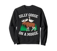 Silly Goose On A Moose Meme Divertente Fauna Selvatica Amante Animali Felpa