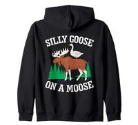 Silly Goose On A Moose Meme Divertente Fauna Selvatica Amante Animali Felpa con Cappuccio