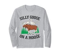 Silly Goose On A Moose Meme Divertente Fauna Selvatica Amante Animali Maglia a Manica