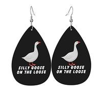 Silly Goose On The Loose Orecchini in pelle per le donne Ciondola il pendente dell'orecchino con i regali del gancio per la ragazza adulta