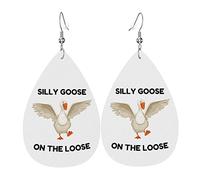 Silly Goose On The Loose Orecchini in pelle per le donne Ciondola il pendente dell'orecchino con i regali del gancio per la ragazza adulta