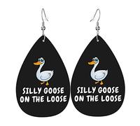 Silly Goose On The Loose Orecchini in pelle per le donne Ciondola il pendente dell'orecchino con i regali del gancio per la ragazza adulta