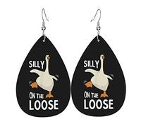 Silly Goose On The Loose Orecchini in pelle per le donne Ciondola il pendente dell'orecchino con i regali del gancio per la ragazza adulta