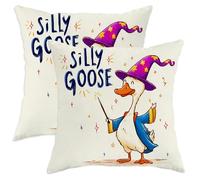 Silly Goose - Set di 2 federe colorate per cuscini, motivo anatra mago, divertenti e decorativi, per camera dei bambini, divano, 40,6 x 40,6 cm