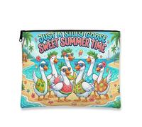 Silly Goose - Trousse per trucchi estiva, da donna, organizer portatile con cerniera, borsa da viaggio da spiaggia, Blu, 7x9 Inch, Oca