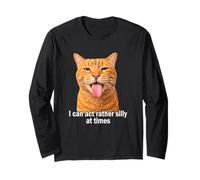 Silly Orange Cat Meme Weird Cat Face Funny Cat Tongue out Maglia a Manica