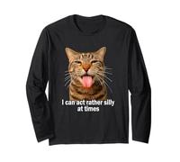 Silly Tabby Cat Meme Weird Cat Face Funny Cat Tongue out Maglia a Manica