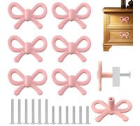 SiLnmLih Set di 6 incantevoli pomelli a forma di fiocco rosa in lega di zinco, graziosi, per camera da letto, cucina, cameretta dei bambini e progetti di organizzazione della casa (rosa, 6 pezzi)