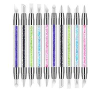 SILPECWEE 10 pezzi a doppia punta in silicone strumenti per nail art scultura penna strass smalto per intaglio penna per unghie acrilico pennello per nail art kit di pittura per salone fai da te