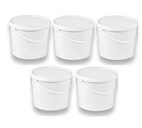 Silplast 5 secchi da 10 litri con coperchio bianco, 5 pezzi, impilabili per latte/scorta, secchio in plastica per alimenti per farina, secchio per acqua