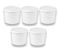 Silplast 5 secchi da 5 litri con coperchio bianco, 5 pezzi, impilabili per latte/scorta, secchio in plastica per alimenti per farina, secchio per acqua