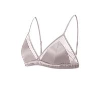 SilRiver Bralette in Seta con Imbottitura Senza Ferretto a Inserti Rete Sexy - Morbidissimo e Ipoallergenico per Pelli Sensibili (Grigio Nuvola, XS)