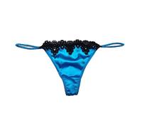 SilRiver Perizoma in Raso di Seta da Donna, Mutandine in Pizzo G String Tanga T, Blu Acqua, Small-Medium
