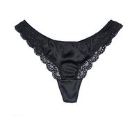 SilRiver Perizoma Seta Gelso Satin Lusso - Morbido Traspirante Ipoallergenico per Pelli Sensibili - Design Pizzo Senza Cuciture (M, Nero)