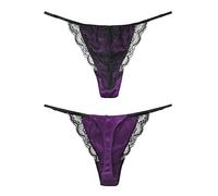 SilRiver Perizoma Sexy Donna in Raso di Seta di Gelso con Pizzo, Intimo Senza Cuciture per Comfort e Stile Elegante (Viola Reale., L/XL)