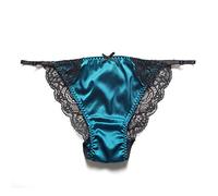 SilRiver Tanga Hipster Slip - Mutandine Sexy in Satin di Seta e Pizzo Leavers Stretch, da Donna (S/M, Blu Lyons)