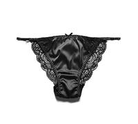 SilRiver Tanga Hipster Slip - Mutandine Sexy in Satin di Seta e Pizzo Leavers Stretch, da Donna (S/M, Nero)