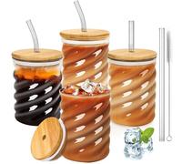 SILRIVES Bicchieri in vetro da 350 ml con coperchio e cannuccia, 4 bicchieri a bolle, bicchieri da caffè freddo, bicchieri da long drink, bicchieri con coperchio e cannuccia, per latte macchiato