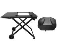 Silroera Supporto per griglia pieghevole in metallo e copertura per Ninja Outdoor Woodfire serie OG700 OG701 OG751 con ripiano laterale, porta fazzoletti, maniglia laterale, supporto pieghevole in