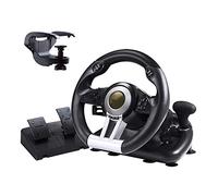SilteD Volante da corsa da gioco, volante da competizione a 180° con porta USB universale e pedale, per PC PS3 PS4 Xbox, nero