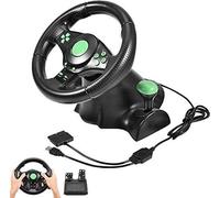 SilteD Volante da corsa per PC, volante da corsa universale da 180 gradi per auto USB con pedali per 360/PS3/P2/PC (Colore :Green)
