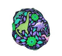Silueta de dinosaurio púrpura Gorro de ducha de jirafa beige Mujeres Impermeable Reutilizable Forro de PEVA Dobladillo elástico ajustable para todo el cabello largo Sombrero de baño
