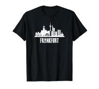 Siluetta della Città di Francoforte e Skyline del Centro Maglietta con Stampa Grafica Economica, Uomo, Nero, S
