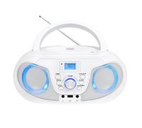 Silva Schneider MPC 25.4 USB - Lettore CD portatile con radio FM, USB per MP3, AUX e jack per cuffie, display LCD, 40 W p.m.p.o, alimentazione a batteria, bianco