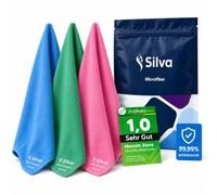 Silva Set di 3 Panni in Microfibra Premium 42x42 cm - Panno per Vetri, Specchi e Superfici Delicate - Senza Aloni e Pelucchi - Asciugatura Rapida - Riutilizzabile e Lavabile in Lavatrice