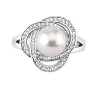SILVEGO Anello da Donna in Argento 925 Fiore con Vera Perla Bianca e Zirconia, LPS0044W