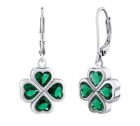 SILVEGO Orecchini a forma di quadrifoglio con zirconi verdi in argento sterling 925 da appendere, 13,5 x 31 mm, Argento sterling, Nessuna pietra preziosa