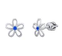 Silvego Orecchini Argento Fiore Zircone Blu su Vite - Orecchini