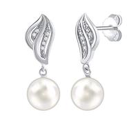 SILVEGO Orecchini da Donna in Argento 925 Foglia con Vera Perla Bianca, FW12574W